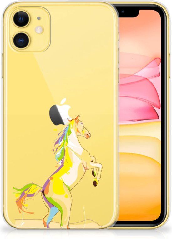 B2Ctelecom - Geschikt voor iPhone 11 Telefoonhoesje met Naam Horse Color - Multi Transparant - TPU
