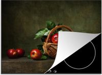 Merkloos KitchenYeah® Inductie beschermer 70x52 cm - Rustiek - Appel - Fruit - Rood - Mand - Stilleven - Inductie kookplaat accessoire