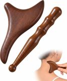 oCreon Hout 2 stuks Gua Sha massageapparaat, driehoekig massageapparaat voor triggerpunten, natuurlijke massagestaaf van hout voor rug, nek en schouders