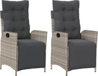 vidaXL Fauteuils de jardin 2 pièces réglables avec repose-pieds polyrotin gris clair