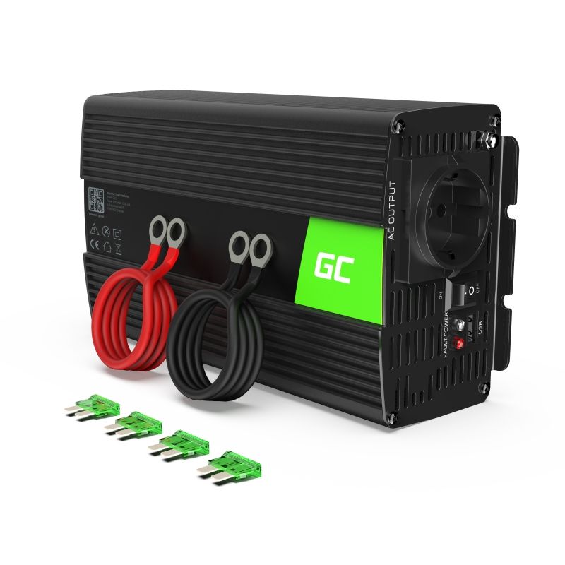 Green Cell 1000W 12V DC to 230V AC Power Inverter - Outdoor - Black