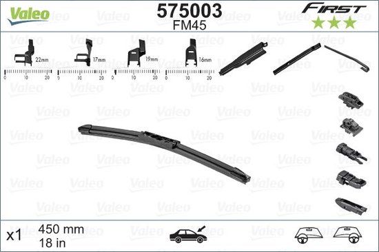 Valeo - Ruitenwisserblad 575003 - Flatblade - 45 cm - Audi A1 - 1 paar