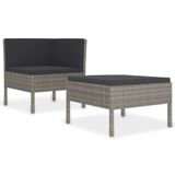 vidaXL 2-delige Loungeset met kussens, polyrattan, grijs