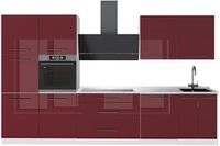 Vicco Complete keukeneenheid Fame-Line, Bordeauxrode hoogglans/Wit, 340 cm, WB Marmer