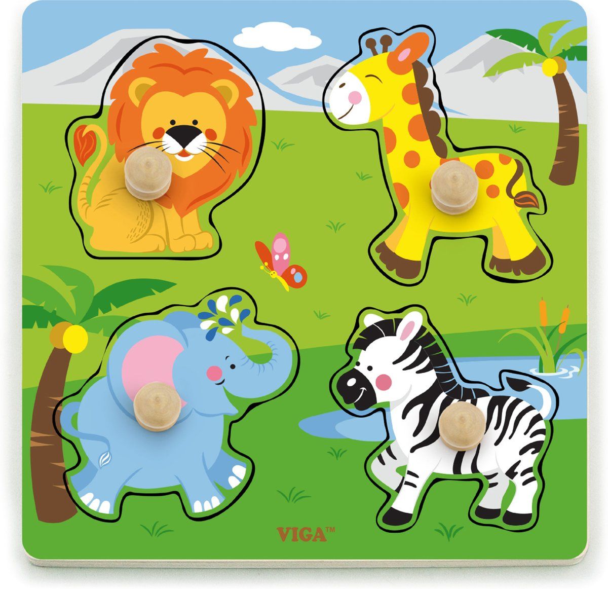 Viga Toys Vormenpuzzel - Safari Dieren - 5 delig