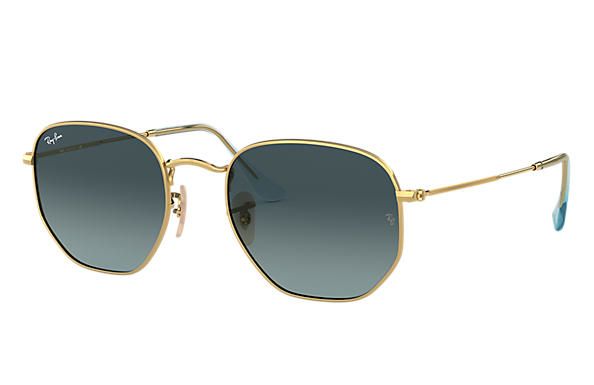 Ray-Ban Hexagonal Flat Lenses Zonnebril - Gold Frame / Blue Lens - Unisex