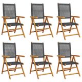 VidaXL Chaise de jardin Assise capitonnée Acacia, Polyrattan Noir