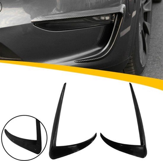 Mistlampafdekkingen/-frames passend voor Tesla Model 3 2017- 'Aero' (Glanzend Zwart ABS)