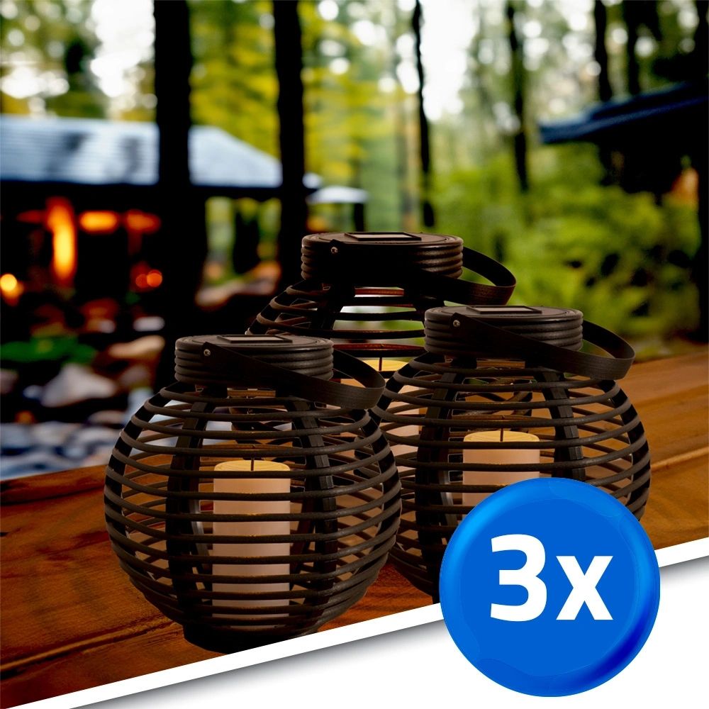 RexTech Solar Tuinverlichting - Basket Lantaarn - Set van 3 - Zwart - Buitenlamp op Zonne-energie