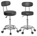 Set de 2 tabourets de bar - Hauteur réglable - Pivotant - Rembourré - Avec roulettes - Cadre en métal - Noir