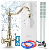 Ari Retro 2 400 GPD Sans Réservoir Système de Filtration d'Eau Sous Évier avec Robinet de Cuisine 3 Voies en Laiton Doré