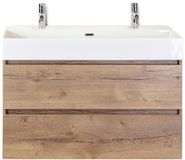 BES LED Maxx XL Badmeubelset 100 cm - Natuur Eiken - Wastafel Kube 2 Kraangaten