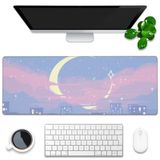 KOAIWPAE Bureaumat, anime maan stad nachtscène uitgebreide gaming muismat groot, 80 cm x 30 cm grote muismat met antislip basis en gestikte rand, lange computer toetsenbord muismat voor thuiskantoor