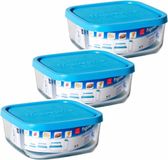 Bormioli Rocco Bewaarbakje/vershoudbakje Vigo - 3x - glas - vierkant - met deksel - 300 ml - meal prep