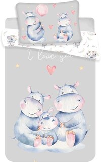 Animal Pictures Baby Dekbedovertrek Nijlpaard - 100 x 135 cm - Katoen - Grijs