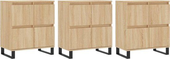 vidaXL Dressoirs - 3 stuks - Bewerkt hout - Sonoma eiken