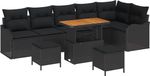 vidaXL Tuinbank Set 9-delig Zwart Polyrattan