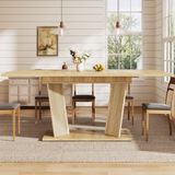 OKWISH Eettafel – Uitschuifbaar – Moderne Stijl – MDF Lichtbruin – 120-160x80x76 Cm