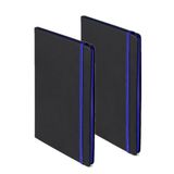 Merkloos Set van 2x stuks cahier/carnet bleu avec élastique format A5 - 80x pages blanches colorées - carnets
