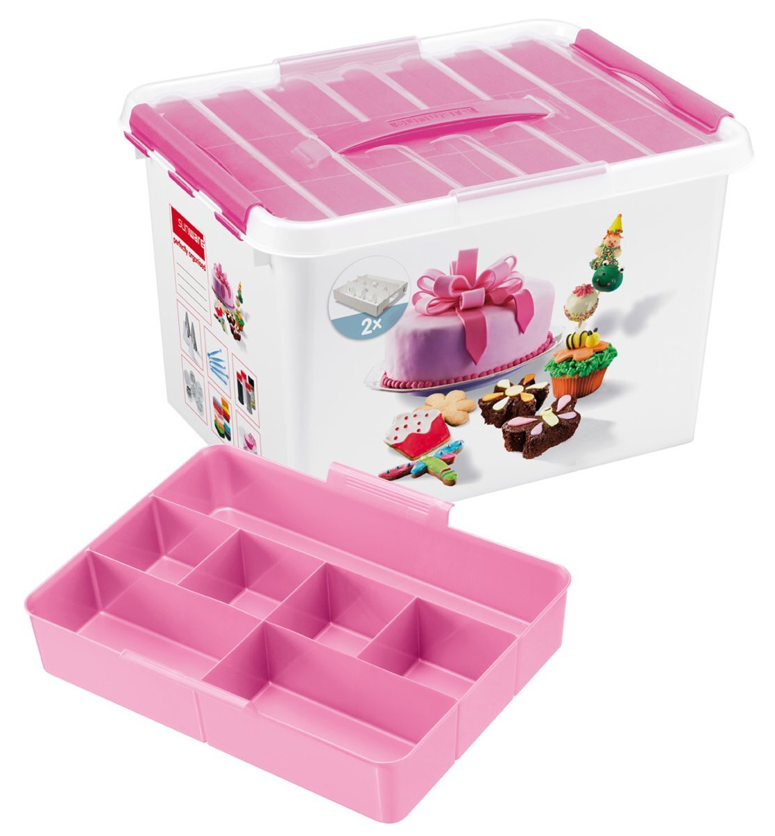 Sunware Q line Fun baking Decor Opbergbox Met inzet inlay voor 22 cupcakes 22 l witRozetransparant