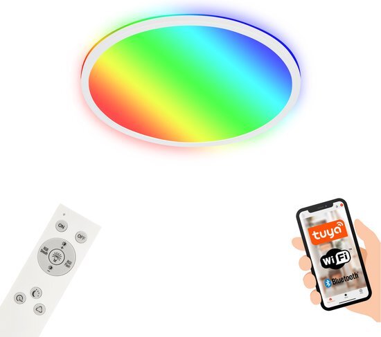 Briloner - Slimme LED plafondlamp, RGB heldere kleuren, Indirect lichteffect, Neutraal wit licht, WiFi-woonkamerlamp, afstandsbediening, spraakbesturing.