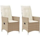 vidaXL Tuinstoelen 2 st verstelbaar met kussens poly rattan beige