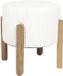 Home Deco Factory Poef - rond - D35 cm - wit - acacia hout - polyester - hocker - poefje