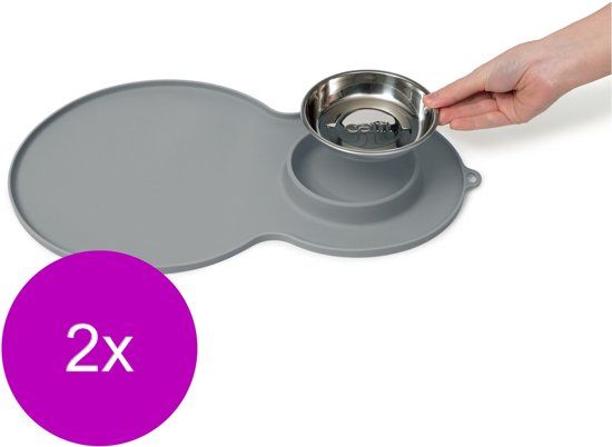 Catit Placemat Peanut Inclusief Rvs Bakje 35 x 23 x 3 cm - Kattendrinkbak - 2 x Grijs