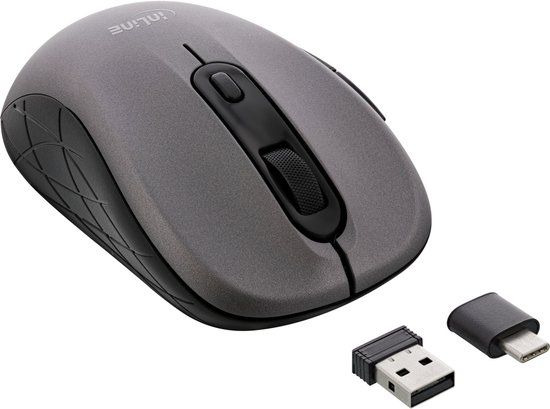 InLine® Muis 3-in-1, Bluetooth + 2x 2,4GHz radio, 5 knoppen, optisch, grijs/zwart