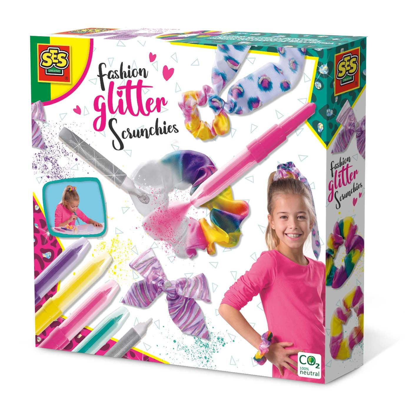 SES Creative Fashion Glitter Scrunchies Craft Kit - DIY Scrunchies for Kids