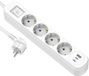 Electraline 62520 Schuko stekkerdoos met 4 aansluitingen, 16A + 3 USB (1 A + 2 C PD20W), met schakelaar, 1,5M kabel