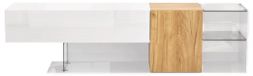 StarTech TV-meubel - Modern design - Hoogglansafwerking - Houtlook - Glazen plateaus - Opbergruimte - Natuurlijk hout + Wit