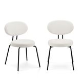 COLAMY Moderne stoffen eetkamerstoelen, set van 2, Mid-Century gestoffeerde eetkamer- en keukenstoelen met gebogen rugleuning, zwarte metalen poten, ronde zitting, crème