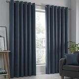 Fusion - Thermische gordijnen met ringen voor slaapkamer en woonkamer, donkerblauw, Strata-collectie, 117 x 229 cm, set van 2