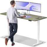 Desktronic HomePro Zit-sta Bureau Elektrisch In Hoogte Verstelbaar, 200x80 cm Wit/Groente, Stille Dubbele Motor, Hoogte 62-126cm