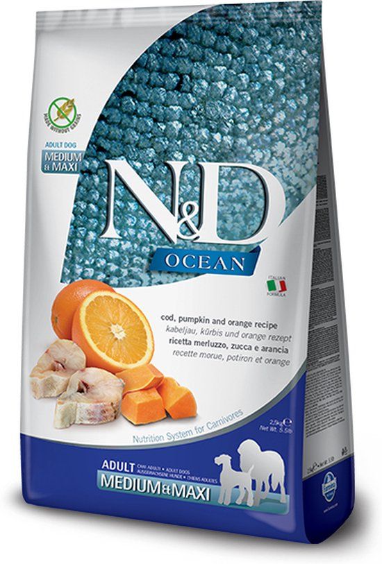 Farmina N&D Ocean Kabeljauw en Sinaasappel Adult Dog Medium & Maxi - 12 kg
