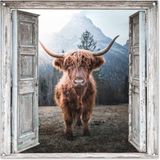 GreatGardenPosters Tuinposter - Schotse Hooglander - 100x100 cm - Tuindoek - Doorkijk