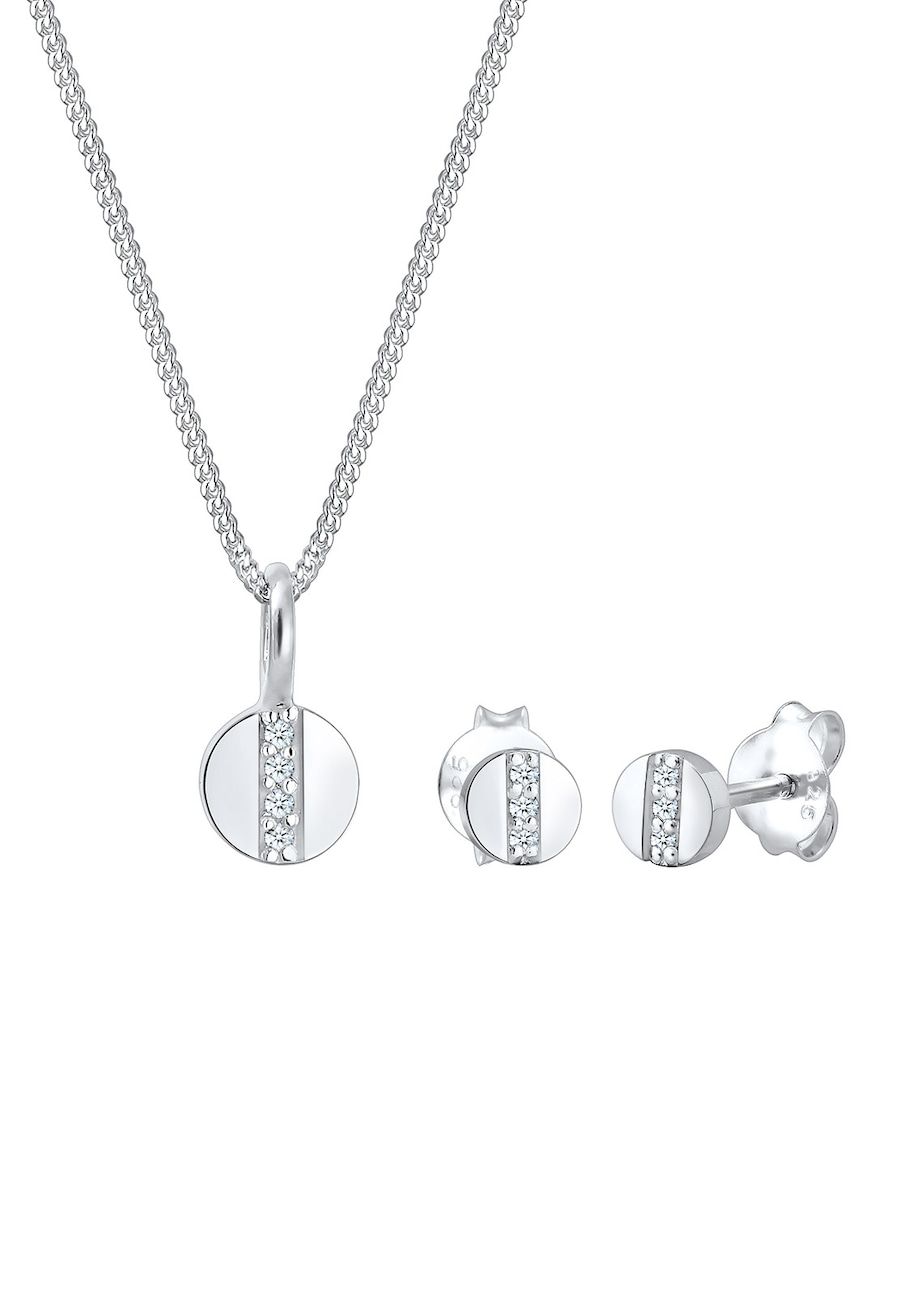 Elli DIAMONDS Sieraden Set dames cirkel geo diamant (0.05 ct.) in 925 sterling zilver