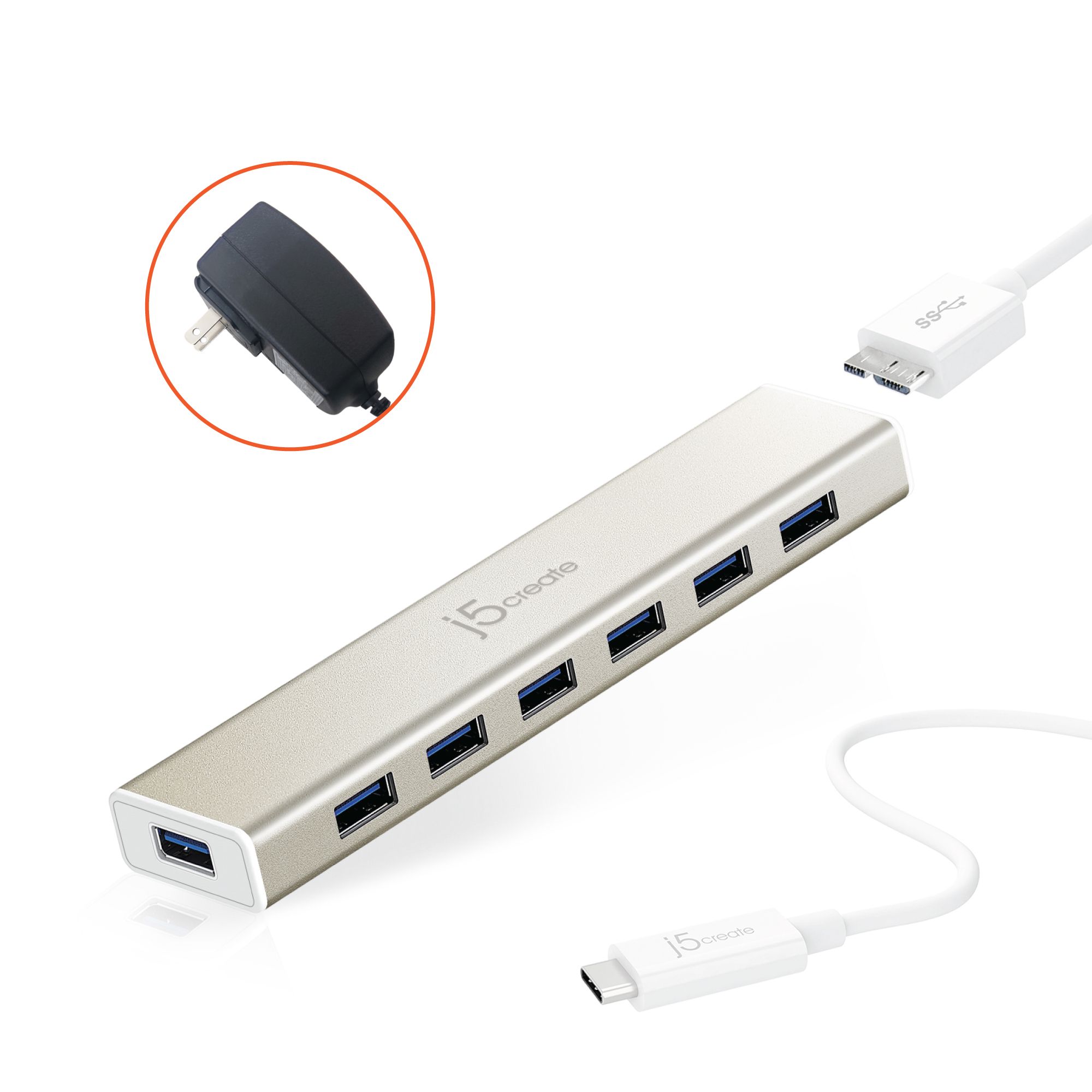 j5create JCH377 - USB-C 7-Port Hub - Silver