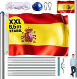 Monzana Mât de drapeau - Drapeau Espagne Aluminium 6,5m - Hauteur réglable