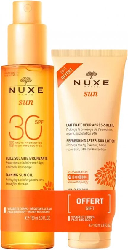 Nuxe Sun Huile Solaire Bronzante Visage et Corps SPF30 150 ml + Lait Fra&#238;cheur Apr&#232;s-Soleil Visage et Corps 100 ml Aangeboden