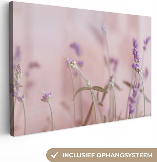 OneMillionCanvasses Canvas schilderij 150x100 cm - Lavendel - Bloemen - Paars - Botanisch - Muurdecoratie
