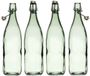 Home Deco Factory Beugelfles/weckfles - 4x - glas - groen transparant - luchtdicht - 1.0 liter