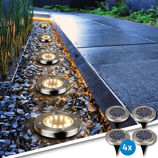 LedKoning Solar LED grondspot 'Impuls' - Voordeelset 4 stuks - Warm wit licht - Op zonne-energie