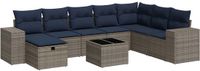 vidaXL 9-delige Loungeset met kussens, polyrattan, grijs