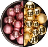 Decoris Kaemingk B.V. Kerstversiering kunststof kerstballen kleuren mix oud roze/goud 4-6-8 cm pakket van 68x stuks