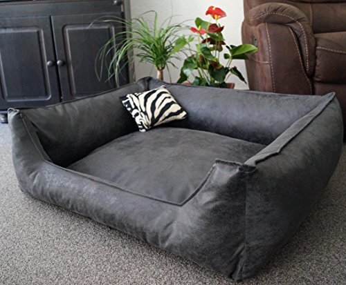 Hundebettenmanufaktur Hondenbed, suède, hondensofa, slaapplaats, Velluto, wasbaar, kleur en grootte naar keuze (155 cm x 105 cm, athracite)