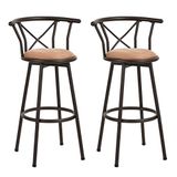 MEUBLE COSY Barkrukken, set van 2 barstoelen vintage, 360 graden draaibaar met rugleuning en voetensteun, zitting 77cm hoog, industriële stijl, bruin, 56x40x99,5cm