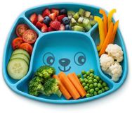 Playgro Stick & Snack Siliconen Zuignapbord - Blauw - 3 Vakken