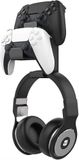 MoKo Controllerhouder, dubbele gamepad-controller en koptelefoonhanger voor Xbox One, Xbox 360, PS3, PS4, PS5, pc, STEAM, Switch, wandhouder voor alle universele headsets, zwart